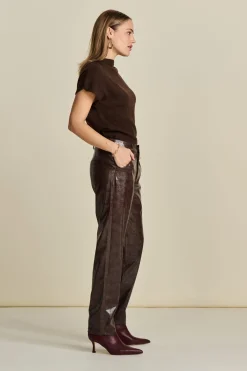 BROEK Faux Leather Brown><noscript><img width=